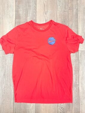 Nike -Mens Red Dri-FIT Tee with Blue Basketball Swoosh Size MD